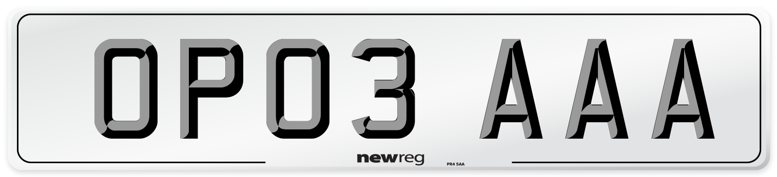 OP03 AAA Number Plate from New Reg